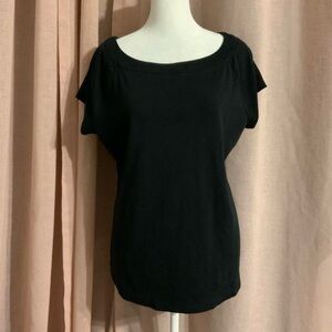 100% cotton black raglan cap sleeve top - large